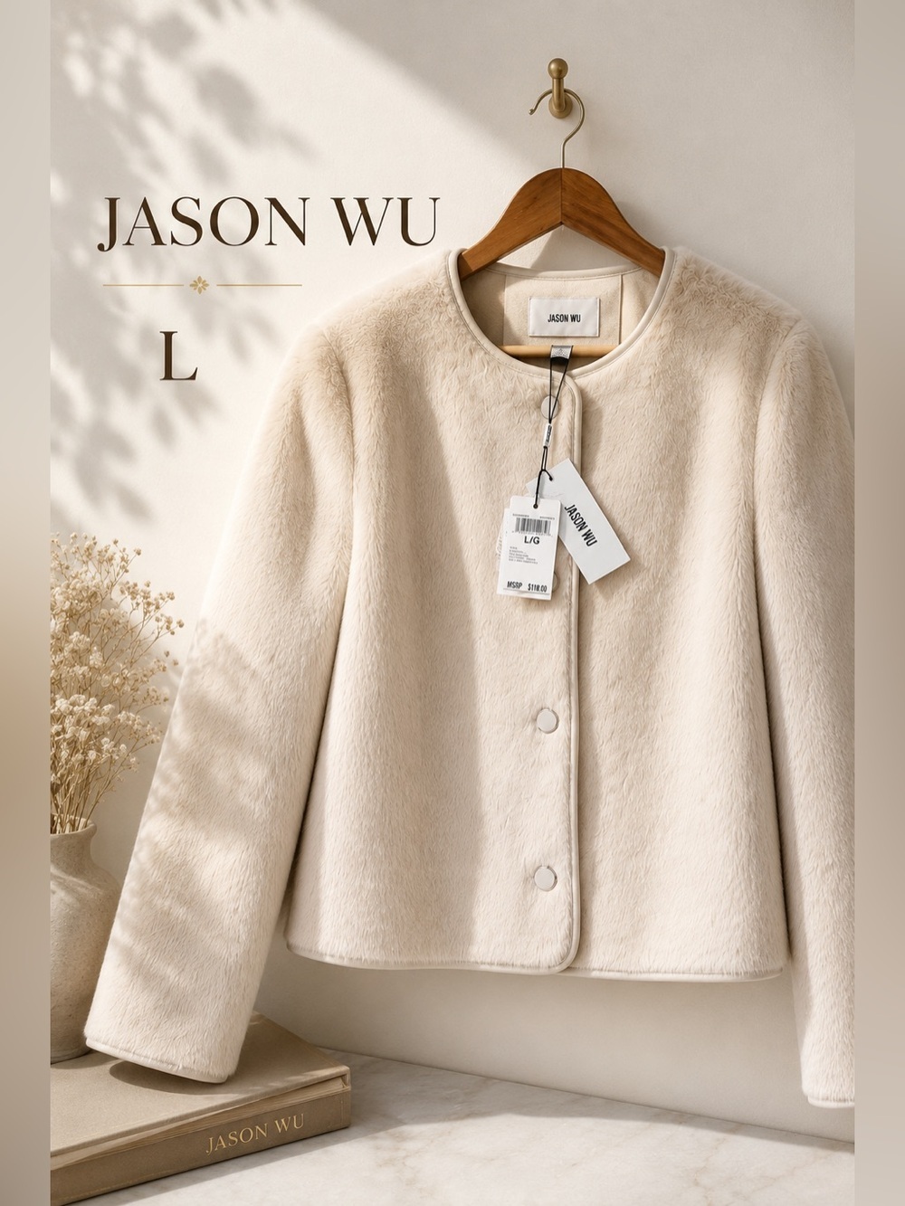 Jason Wu Light Beige Faux Fur Jacket Size Large NWT